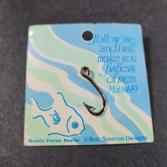 Fish Hook Hat Pin Bob Siemon Designs Plated Pewter with Rhinestone Matt 4:19 1″