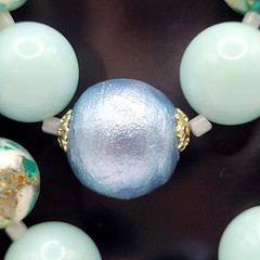 Aqua Teal Blues Multi Color Graduated Triple Strand Bead Vtg MCM Necklace Japan