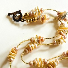 Biwa Pearl Necklace VTG glass Baroque Freshwater Beaded genuine Beads long 30″