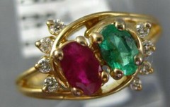 .70CT DIAMOND & AAA EMERALD & RUBY 14K YELLOW GOLD OVAL & ROUND CRISS CROSS RING