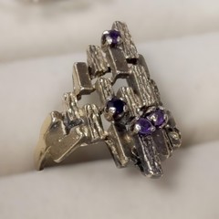 ESPO Sterling Silver Amethyst Ring Abstract Brutalist MCM Size 6 | 5.31g Vtg