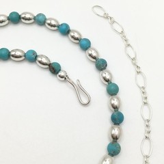 Silver Schark Handmade Sterling Silver & Turquoise Choker Necklace 16-19″ #41