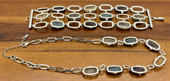 Monet Multi Colored Cabochon Necklace with Wide Chunky Bracelet Silver Tone Set