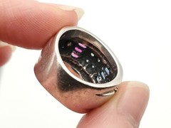 Vintage Sterling Gold Inlay Multi Gemstone Ruby Sapphire Wide Ring Band Sz 5.25