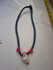 Stunning vtg. Flying Colors Hand Painted Ceramic Raggedy Ann Pendant necklace