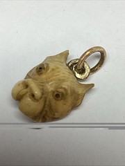 Victorian Era Dog Pendant, Carved Pit Bull Charm