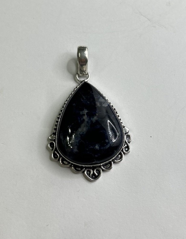 Vintage Sterling Silver 925 Dark Blue Pendant Southwestern Style Estate Jewelry