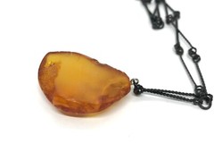 Old Amber Pendant Vintage Natural Baltic Yellow Honey Bead With Chain 13,6g19032