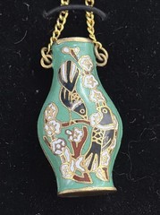 Vintage Cloisonné Enamel Vase Pendant Hand Painted Birdsoon 18″ Gold Color Chain