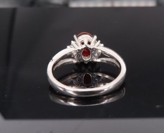 Vintage 1.05ct Natural Fire Opal 0.12ct Diamond Platinum Ring Size 6.25