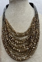 Fairchild & Baldwin NY Gold Glass Bead Necklace Leather Closure 16-22”