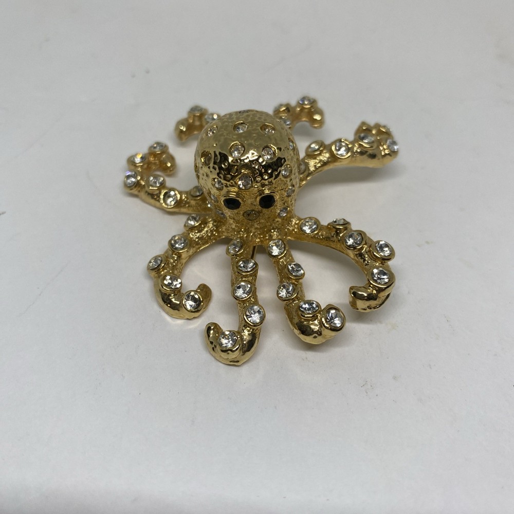 Giant octopus goldtone 3D austrain crystal brooch XL size brooch pin jewelry