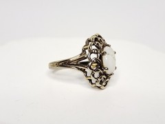 Vintage 14KHGE Gold Plated Ring with White Opal Gemstone – Cracked Stone, READ