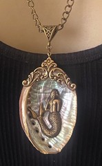 Mermaid Necklace Art Nouveau Siren Abalone Shell Pendant Mermaid Jewelry