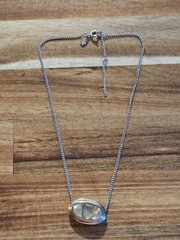 Vtg 1970s Avon Silver-Tone Abalone Shell Mother of Pearl Slider Pendant Necklace