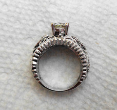 Size 5.5 Vintage Sterling Silver & Solitaire CZ w/Diamond Chips Ring 7.1 grams