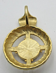 VTG UNUSUAL OPEN WORK GEOMETRIC blue glass brush gold tone pendant for Necklace