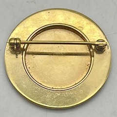 Vintage Guilloche Brooch Monogram M Gold Plated Signed LaMode Karatclad 1.25″