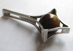 1.5in SMALL VINTAGE STERLING SILVER FINLAND MODERNIST PENDANT TIGER’S EYE ORB