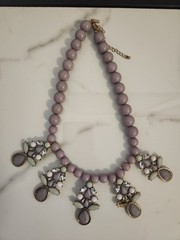 Vintage Elegant Costume Statement Necklace Purple W/ Gold Tones MISSING 1 JEWEL