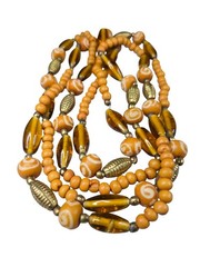 Vintage Women’s Gold Tone Beaded Tan Brown Long Necklace 50″ No Clasp