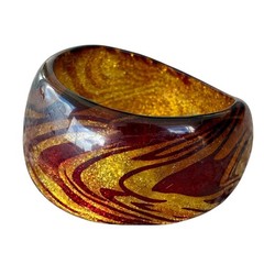 Vintage Resin Glitter Swirl Bangle Bracelet Red Gold Chunky Retro 70s 90s Y2K