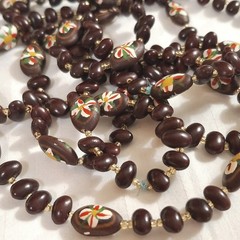 Vintage Lot 2 Necklaces Natural Wood Seeds Beads Handmade Painted Art 30″-32″L