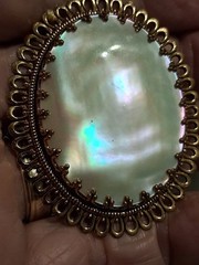 VINTAGE LRG 2 IN. X 1 + INCH M. O. Pearl Brooch FRAMED IN GOLD West GERMANY