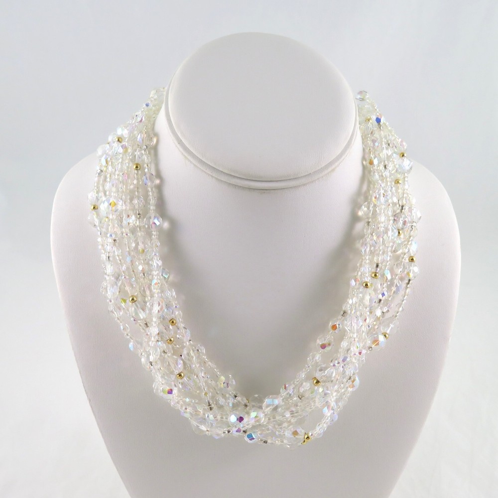 Vintage Kenneth Lane Necklace Crystal Bead Multi Strand Torsade 18″