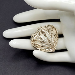 Heart Open Metal Southwestern Style Silver Plated Filigree Puffy Puffed Pendant