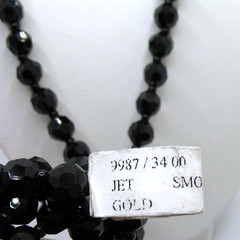 Vintage RJ Graziano black French Jet glass bead and rhinestone sautoir necklace