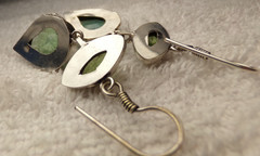 VTG STERLING SILVER LRG LONG GREEN PERIDOT FIRE OPAL STONE DROP PIERCE EARRINGS