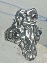Vintage figurative lady flower band ring size 9.50 sterling silver women