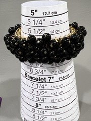 Glass Bead Expandable Bracelet Black Round Cha Cha Dangle Gold Tone Japan Capri
