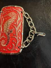 Vintage West Germany Panel Bracelet Seahorse Orange Red Silver Tone Eloxal