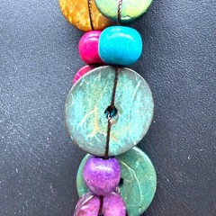Vintage Necklace Colorful Wooden Button Bead One Long Strand NO CLASP 54 inches
