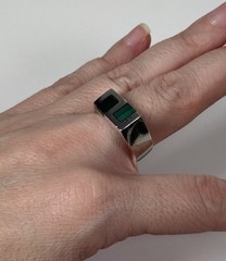 Sterling Silver Malachite Inlay Ring Vintage Men’s Sz 9.75 Mexico