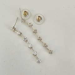 925 Signed Clear Crystal Dangle drop Linear 1 3/4″ long Post Pierced Earrings