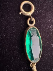 Stunning Antique Art Deco Emerald Green Glass Panel Link Bracelet 1930’s