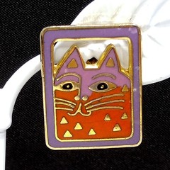Vintage Laurel Burch “Mallory’s Cat” Post Earrings, Gold Plated, Cloisonne