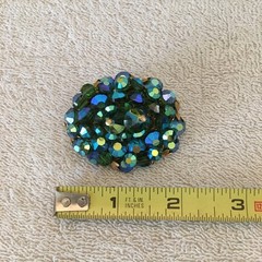 Vintage Brooch AB Crystal / Glass Beads Faceted Heavy Blues & Greens Sparkly