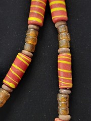 Vtg Wood Spacer Glass Trade Beads Brown Red Yellow Necklace Roughly 33″ Long