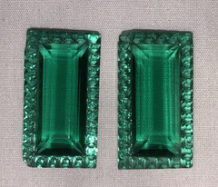 Lot of 2 Emerald Green Rectangle Faceted Stones-Double Sided-Circa 40’s – 50’s