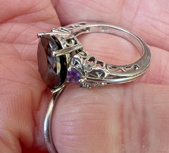 Lovely Chuck Clemency STS Sterling 925 Amethyst & Black Stone Ring Size 5.25