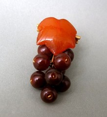 Vintage Natural Baltic Amber Grapes Brooch USSR Gold Plated Pin