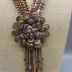 Joan Rivers Starlet Necklace Beaded Browns Flower Dangles Bold Statement