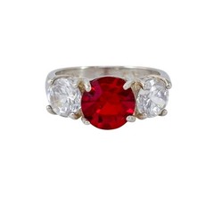 Sterling Silver 925 Simulated Ruby Cubic Zirconia Ring Size 6