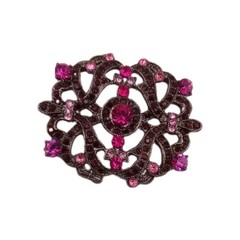 Vintage Style Purple Red Rhinestone Brooch Gunmetal Filigree Pin 2 By 1 1/2 In