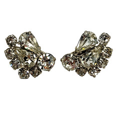 Clear Rhinestone Climber Sparkle Prism Fancy Event Vintage Screwback Earrings