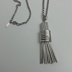 Vintage Monet Asymmetric Silver Tone Tassel Bar Waterfall Necklace Signed 27″
